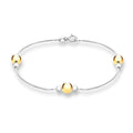 9K 2 Colour Gold Beaded Snake Chain Bracelet 7"