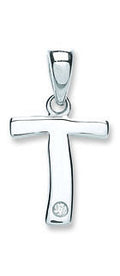 9ct White Gold 0.01ct Diamond T Initial