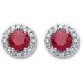 9ct White Gold 0.15ct Diamond, 0.90ct Round Ruby Stud Earrings