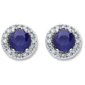 9ct White Gold 0.15ct Diamond 1.20ct 5mm Round Sapphire Stud Earrings