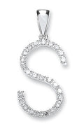 9ct White Gold 0.20ct Diamond S Initial