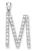 9ct White Gold 0.30ct Diamond M Initial