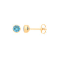 9ct Yellow Gold 4mm Rubover Set Blue CZ Studs