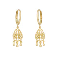9K Yellow Gold Filigree Drop Hoop Earrings
