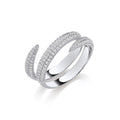 Cross-over Two Bands CZ Silver Ring