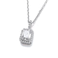 Emerald Cut CZ Halo, CZ Bail Silver Pendant With Chain