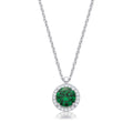 Emerald Green And Clear CZ Halo Pendant With Chain