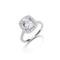 Halo Style High Setting Emerald Cut CZ Silver Ring