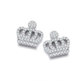 Micro Pave CZ Crown Stud Silver Earrings