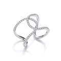 Micro Pave CZ Two Row Interlocking Cuff Silver Ring