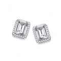 Micro Pave Emerald Cut CZ Silver Stud Earrings