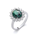 Oval Green Nano Crystal Halo Style Ladies Silver Ring