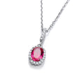 Oval Red CZ Drop Pendant With 18" Chain