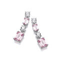 Pink & Clear CZ Silver Drop Earrings