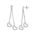 Silver 2-strand CZ Hearts Drop Earrings