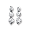 Silver 3 CZ Graduated Drop Earrings