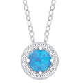Silver Blue Opal Round Pendant With Chain