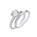 Silver Bridal Set Big CZ Sterling Silver & Rubover Half Et Rings