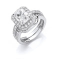 Silver Bridal Set CZ Emerald Cut Centre Rings