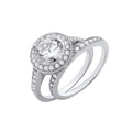 Silver Bridal Set Halo CZ Half Et Rings