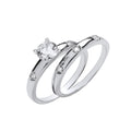 Silver Bridal Set Sterling Silver Round CZ Half Et Rings