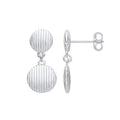 Silver Button Ribbed Drop Earrings