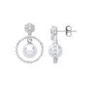 Silver Circle Of Life, Pearl & CZ Drop Earrings