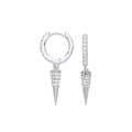 Silver CZ Huggies Pin Drop Earrings