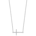 Silver CZ Sideways Cross Pendant 16" Necklace