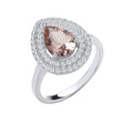 Silver Double CZ Pear Halo & Synthetic Morganite Ring
