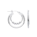 Silver Double Hoop With Beads Earrings