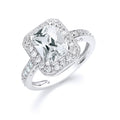 Silver Emerald Cut With CZ Surrounding & Shoulders Ring