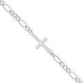 Silver Figaro Chain With CZ Cross Bracelet