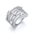 Silver Five Rows Round & Pear Shape CZ Ring