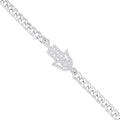 Silver Flat Curb Chain With CZ Hamsa Bracelet