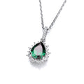 Silver Green Teardrop CZ Pendant With 18" Chain