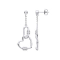 Silver Heart Paper Clip CZ Drop Earrings