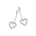 Silver Heart Rubover CZ Chain Drop Earrings