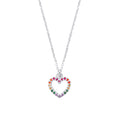Silver Multi Colour CZ Heart Pendant Necklace