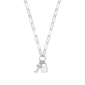 Silver Paper Clip Chain, Padlock & CZ Key Necklace