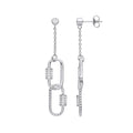 Silver Paper Clip CZ Drop Earrings