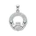 Silver Pave Set CZ Claddagh Drop Pendant