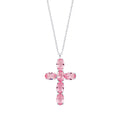 Silver Pink Crystal Cross Pendant On Chain