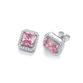Silver Pink CZ Halo Stud Earrings
