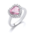 Silver Pink CZ Heart Cluster Ring