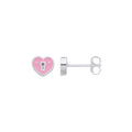 Silver Pink Enamel Heart Keyhole Stud Earrings