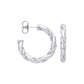 Silver Plain & Ribbed Twisted Hoop Earrings