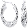 Silver Ribbed Oval 3 Row Hoop Earrings