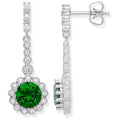 Silver Round Green CZ Long Drop Earrings