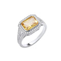 Silver Rub-over Yellow Split Shank CZ Ring